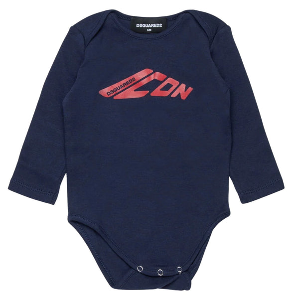 Baby Unisex Navy Blue Logo-Print Romper