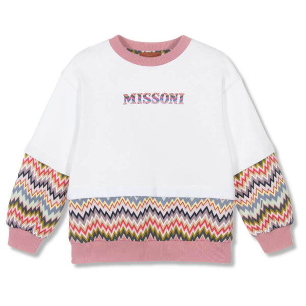 Girls White & Pink Zig-Zag Sweatshirt