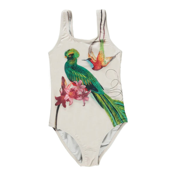 Beige Parrot Print Swimsuit