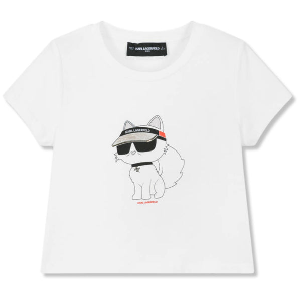 Girls White Cotton Choupette T-Shirt