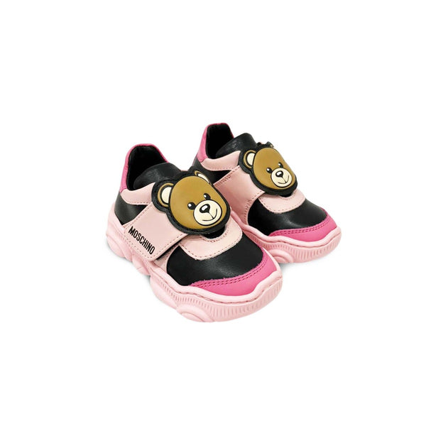 Girls Black & Pink Leather Logo Trainers