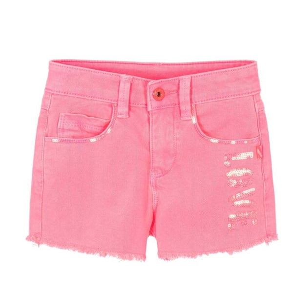 Girls Pink Cotton Sequin Denim Shorts