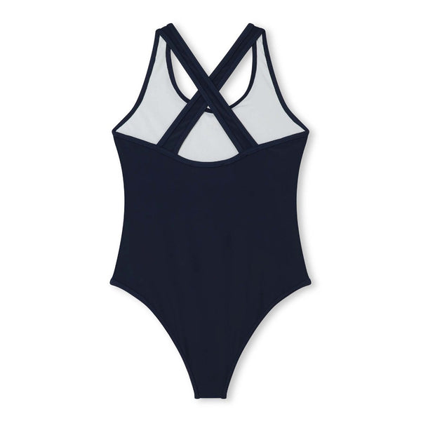Girls Blue Logo-Print High-Cut Swimsuit