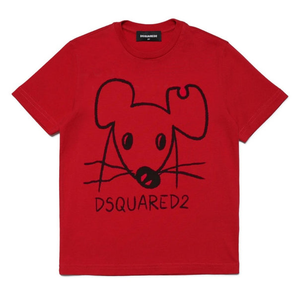 Mouse Logo Print Unisex Red T-shirt