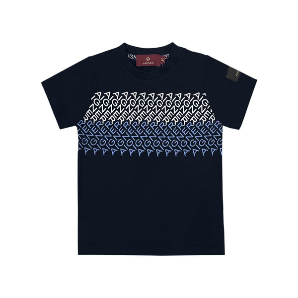 Boys Navy Blue Logo-Print Cotton T-Shirt
