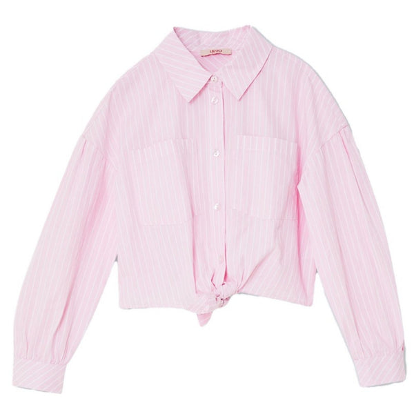 Girls Pink Striped Cotton Shirt