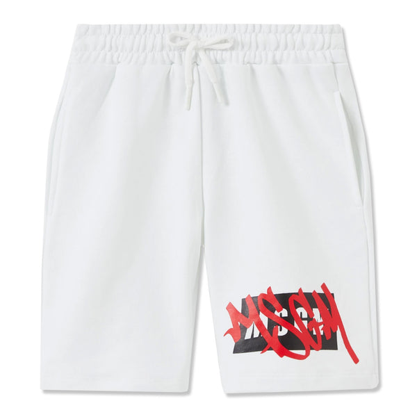 Graffiti Print Track Shorts-White