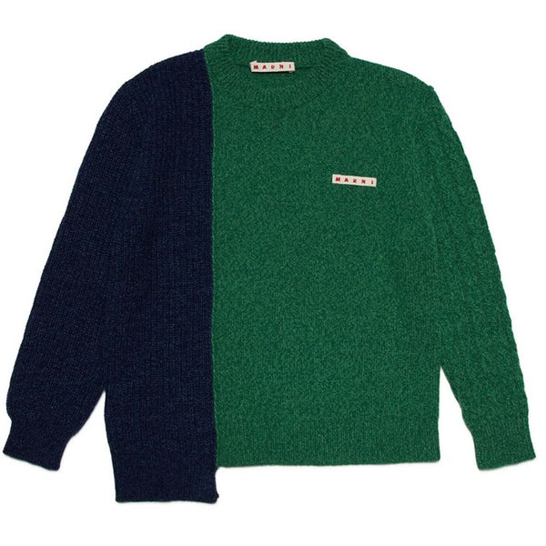 Kids Green and Blue Wool Blend Asymmetric Sweater