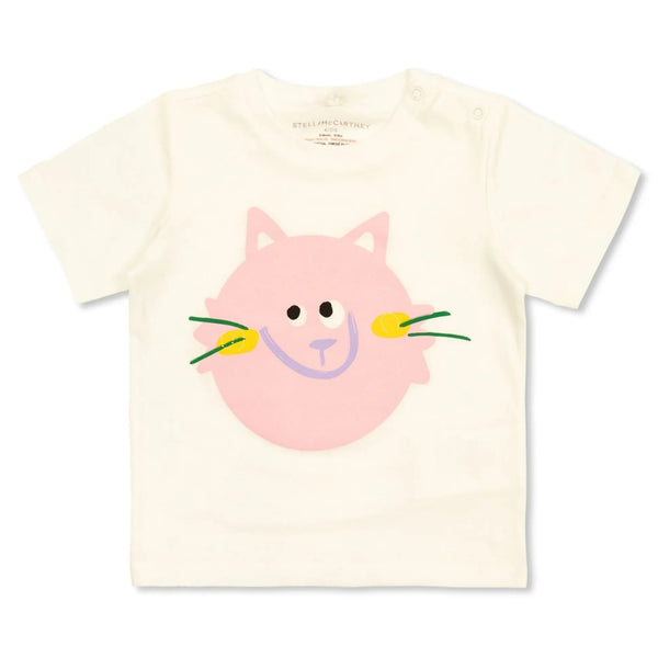 Baby Girls Ivory Cat-Motif Cotton T-Shirt