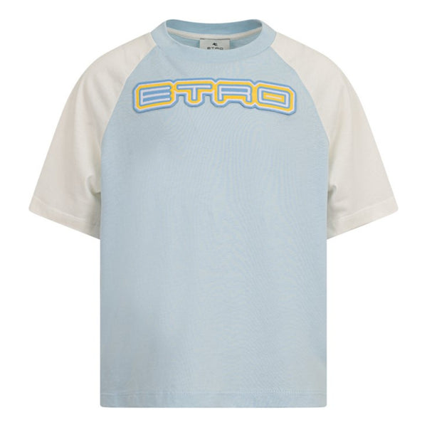 Boys Sky Blue Logo-Patch Cotton T-Shirt