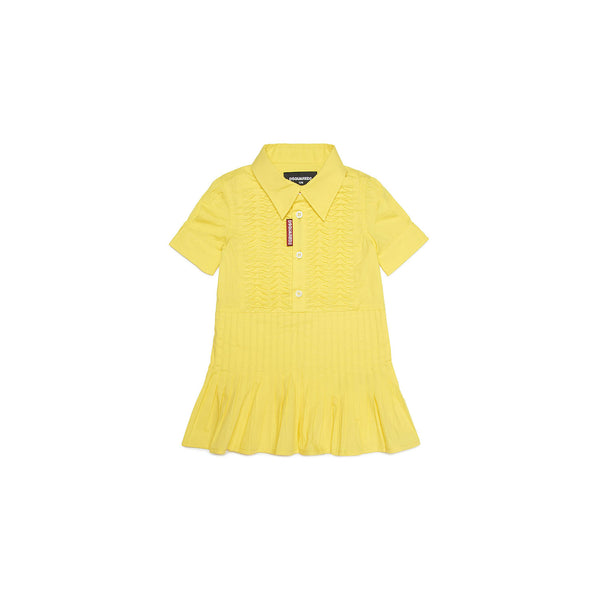 Girls Yellow Half Sleeves Cotton Dress