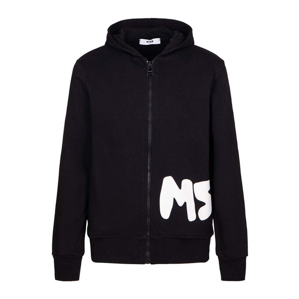 Boys Black Cotton Zip-Up Hoodie Jacket