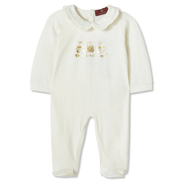 Baby Girls White Logo-Print Rompers