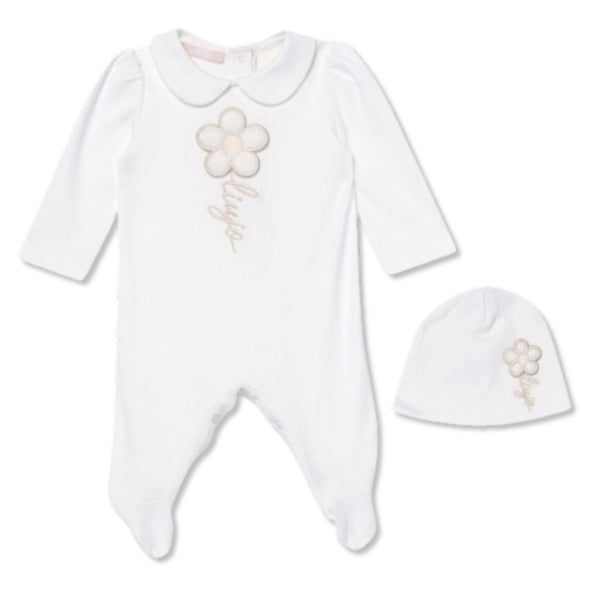 Baby Girls White Embroidered-Logo Romper Set