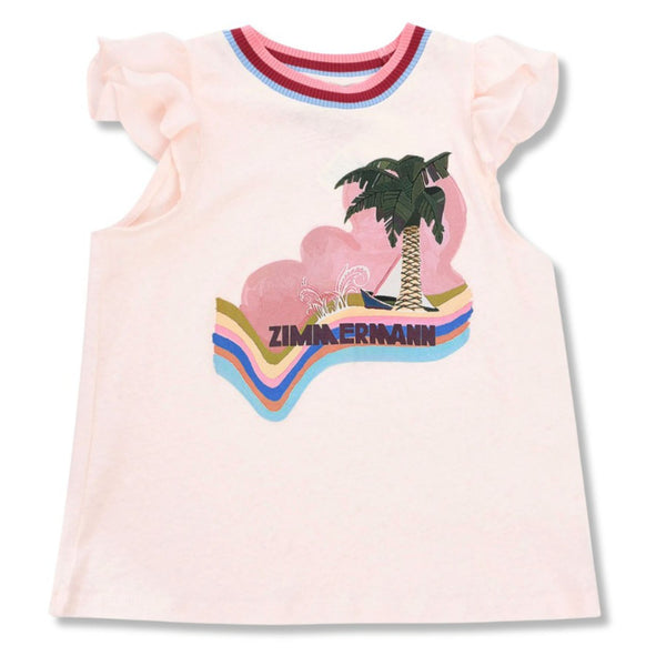 Girls Pink Printed Cap-Sleeves T-Shirt