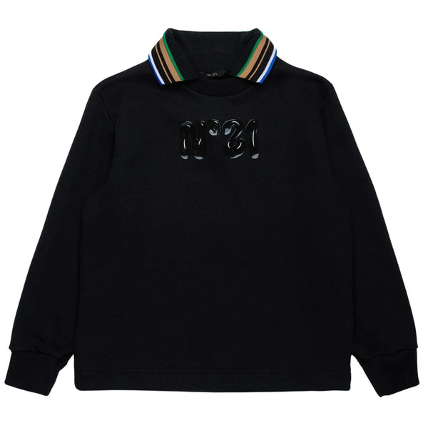 Boys Black Logo-Patch Polo Sweatshirt