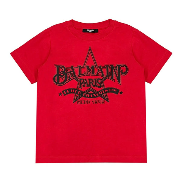Boys Red Logo-Print Cotton T-Shirt