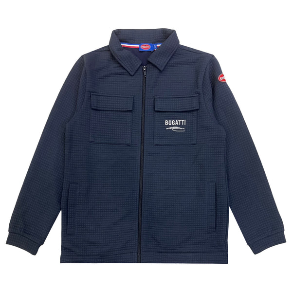 Boys Navy Blue Embroidered-Logo Zip-Up Shirt