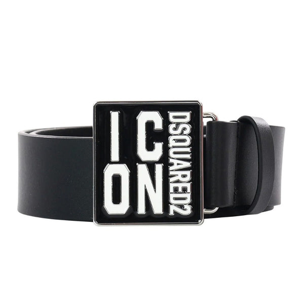 Boys Black Logo-Buckle Leather Belt