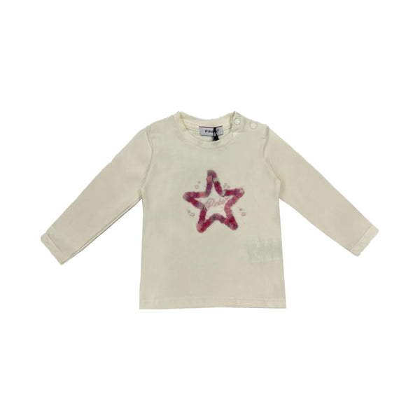 Girls Cream Embroidered-Logo Full Sleeves T-Shirt