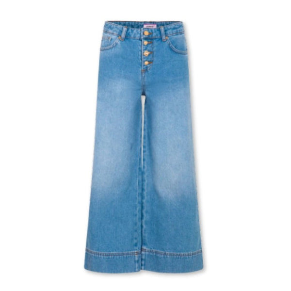 Girls Denim Blue Trousers With Gold Buttons