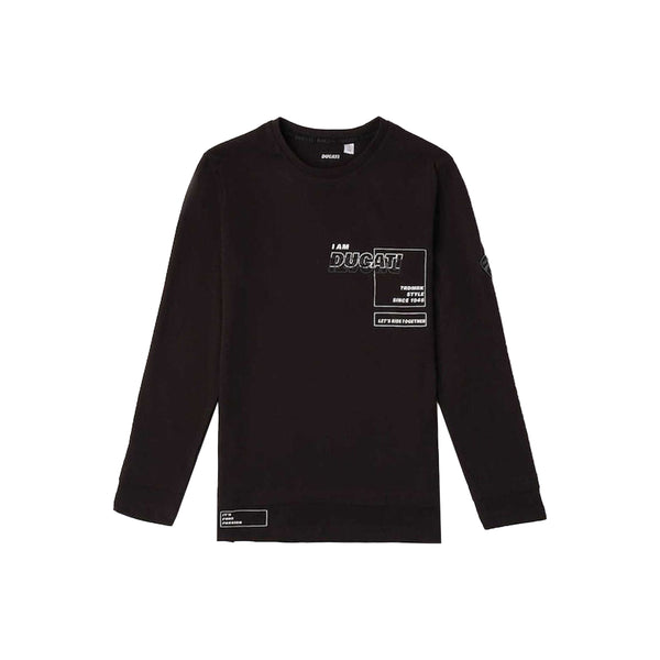 Boys Black Logo Print Full Sleeves T-Shirt