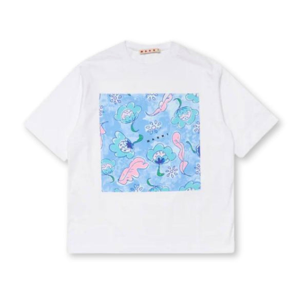 Girls White Graphic-Print Cotton T-shirt