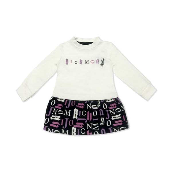 Girls Black White Logo Print Dress