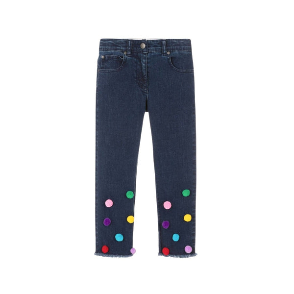Girls Blue Pom-Pom Denim Jeans