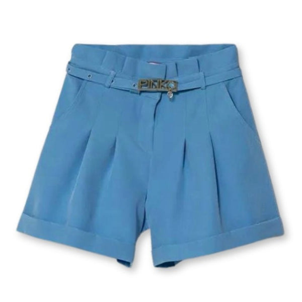 Girls Blue Logo-Belt Shorts