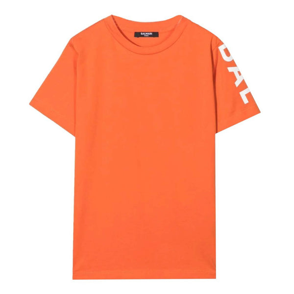 Boys Orange Logo Print Cotton T-Shirt