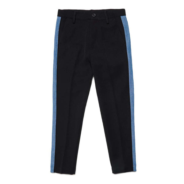 Boys Black cool wool pants with chambray bands