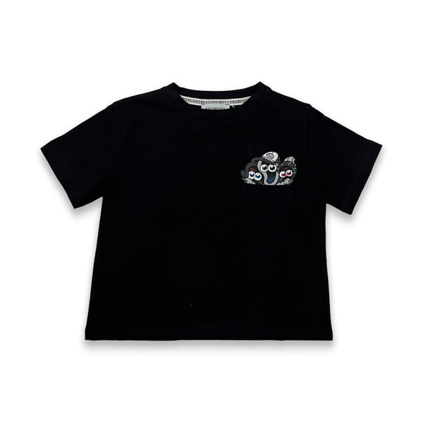 Kids Black Logo Print Half Sleeves T-Shirt