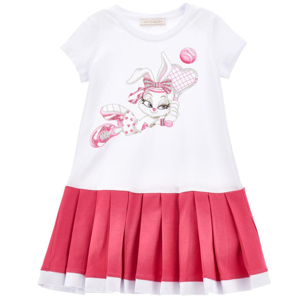 Girls White & Pink Dress with Glam Print