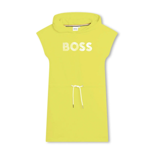 Girls Lemon Yellow Logo-Print Hooded Dress