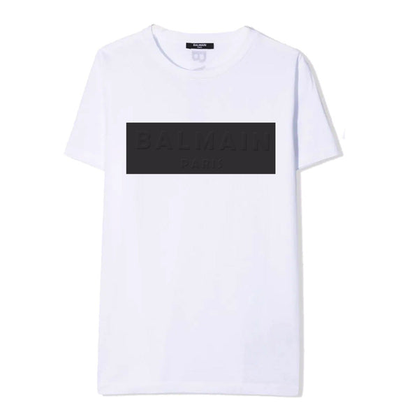 Unisex Black Embossed Logo Patch White T-shirt
