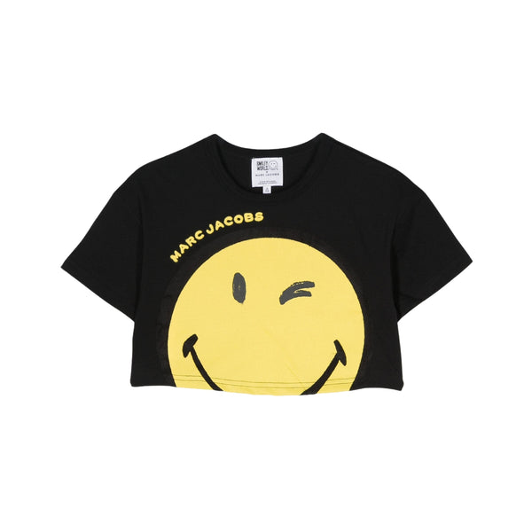 Girls Black Smiley Face Crop Top