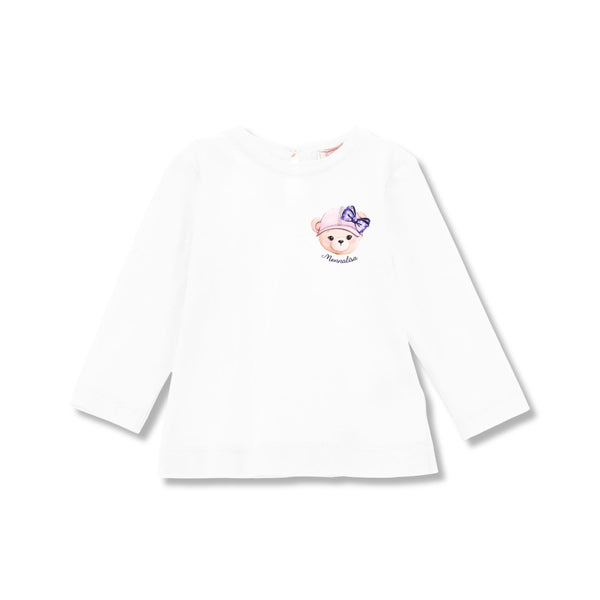 Baby Girls White Teddy-Print T-Shirt