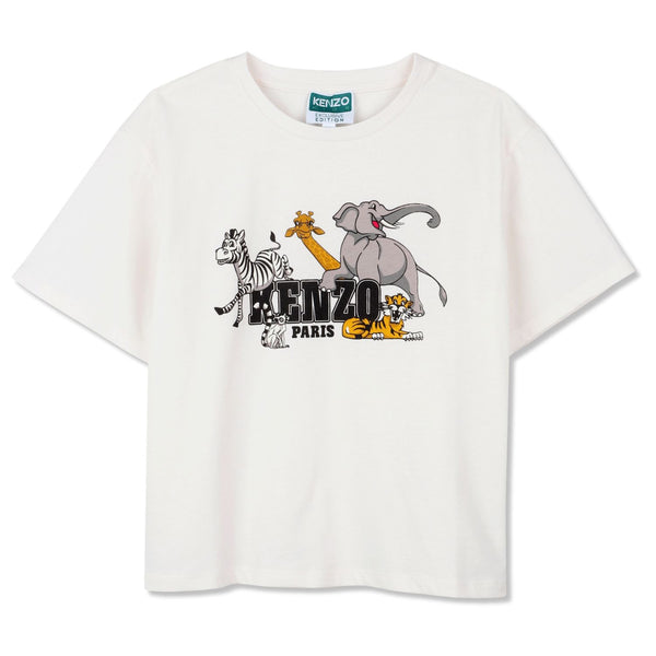 Unisex White Zoo Animals Print T-Shirt