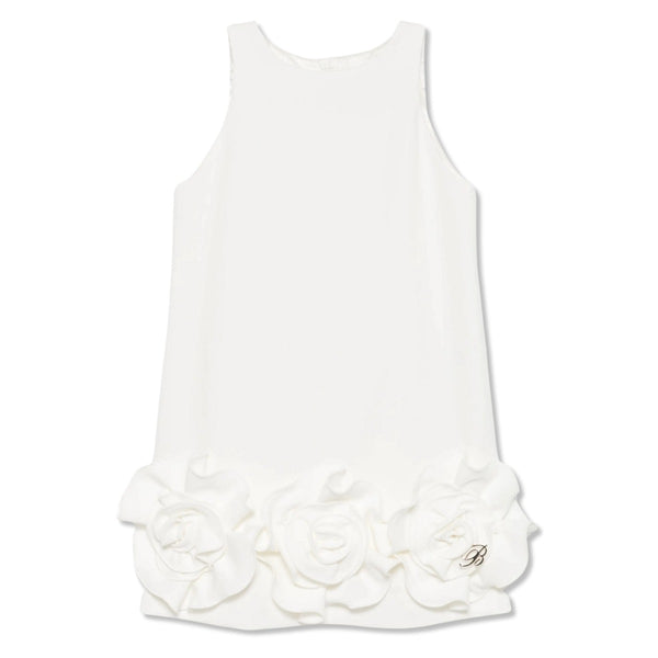 Girls White Floral-Applique Dress