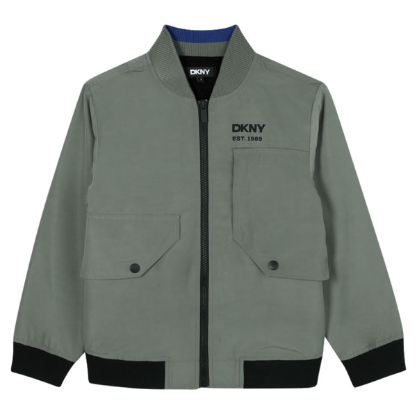 Boys Olive Green Logo-Print Zip-Up Jackets