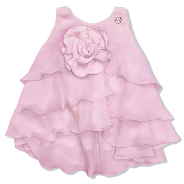 Girls Pink Flower-Bow Floral Dress