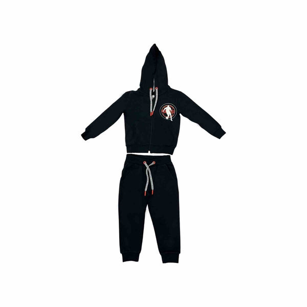 Boys Black Cotton Hoodie Tracksuit