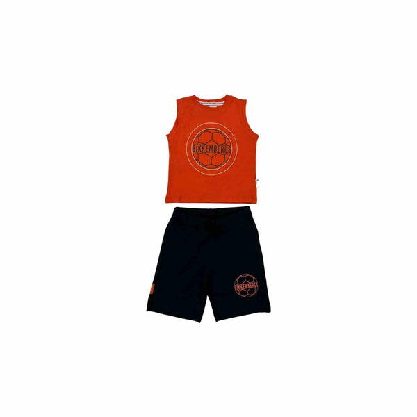 Boys Orange & Black Cotton Sleeveless Short Set