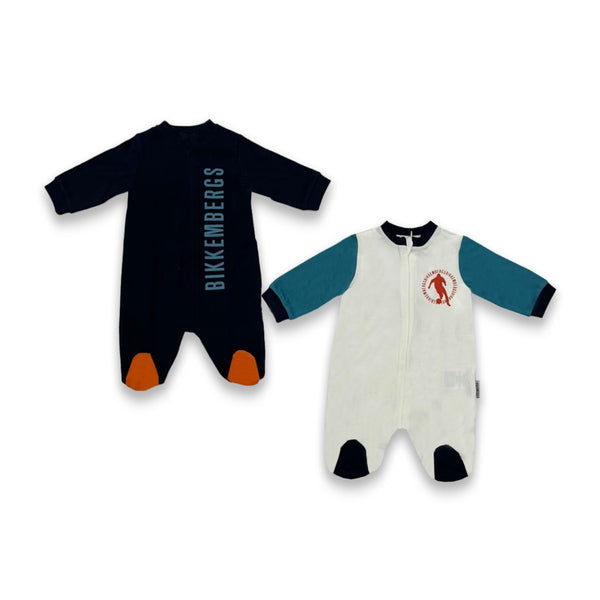 Baby Boys Blue & White Logo Print Romper Set (2 Pack )