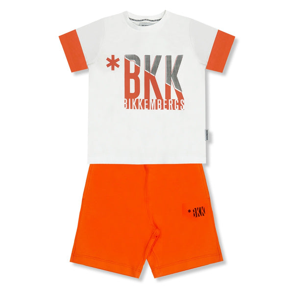 Boys White & Orange Logo-Print Short Set