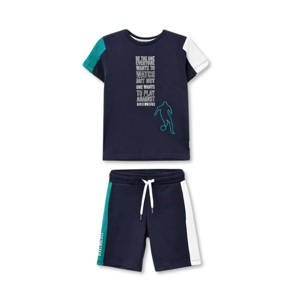 Boys Navy Blue Logo-Print Shorts Set