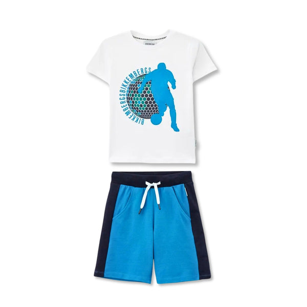 Boys White & Blue Logo-Print Short Set