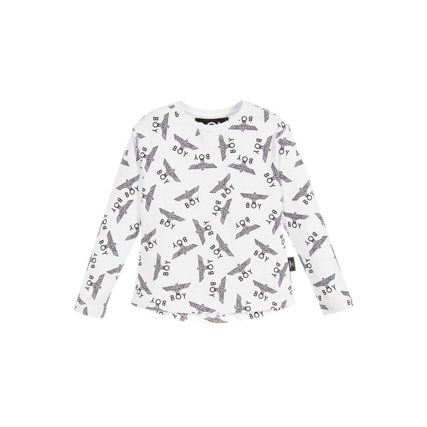 Kids Long Sleeves Repeat Tee - White & Black