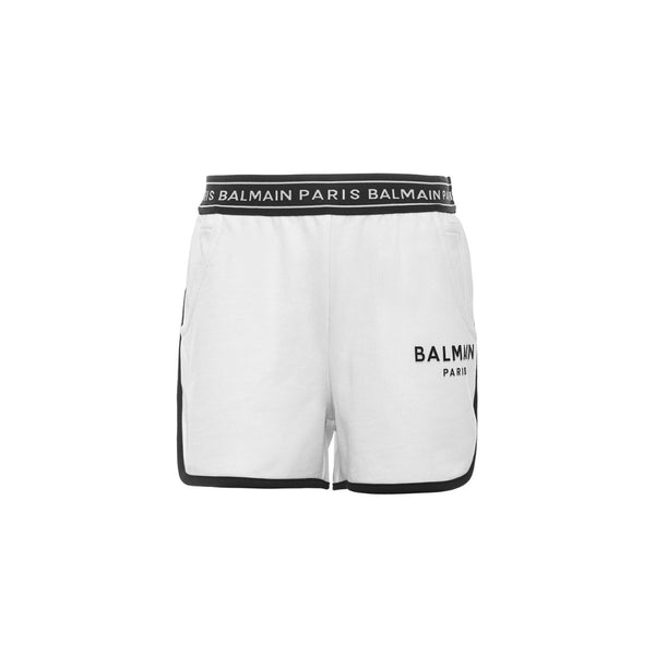 Girls White Cotton Logo Shorts